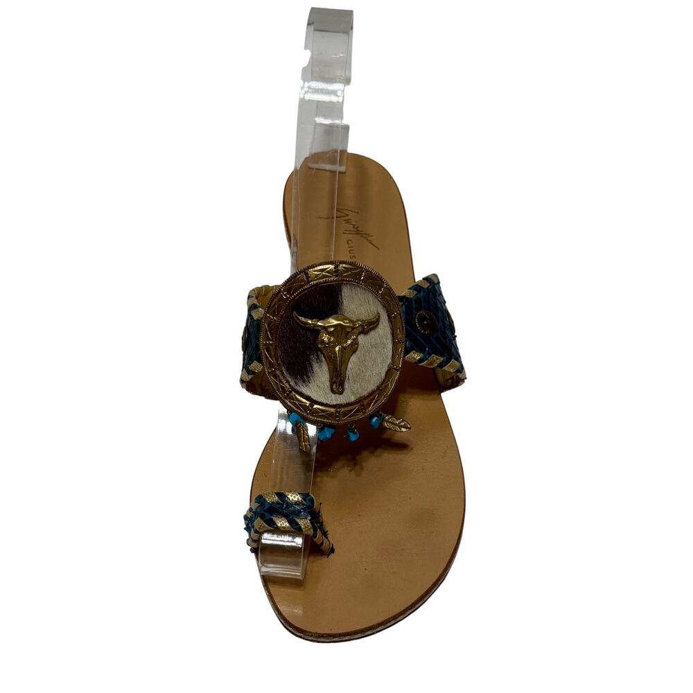 Giuseppe Zanotti Rare Western Leather Turquoise Flat Sandals
